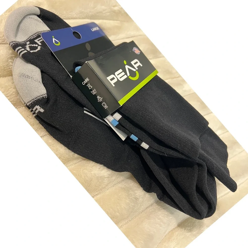 Pear Performance Socks Mens Large Black Blue White Striped Over Calf Soccer‎ NEW